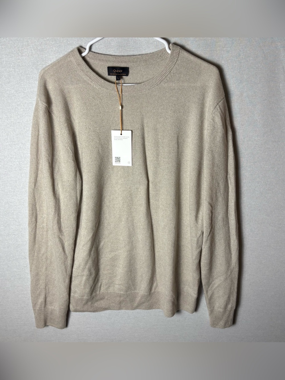 NWT Quince Mongolian Cashmere Crewneck Sweater Heather Cloud Beige Large
